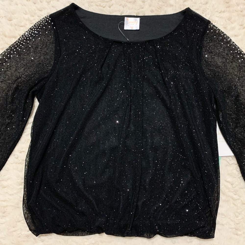 SIREN LILY Black Sparkling Sheer Balloon Bottom Blouse - Size PS